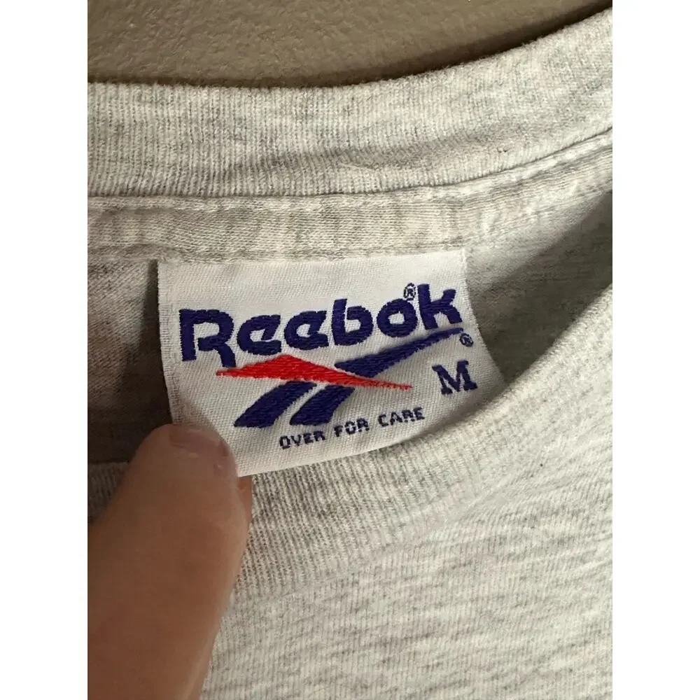 Vintage Reebok Single Stitch Heathered Grey White Embroidered Logo Size Medium